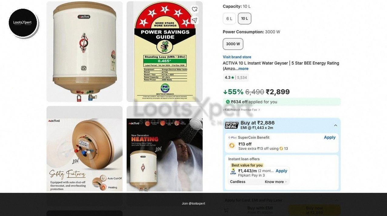 Activa 10L Instant Geyser for just ₹2899!