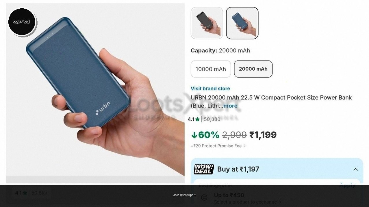 URBN 20,000mAh Powerbank now Just ₹1199