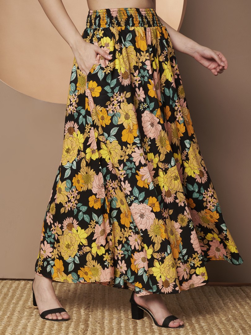 ZWERLON ZWERLON Women Floral Print A-line Yellow, Pink Skirt