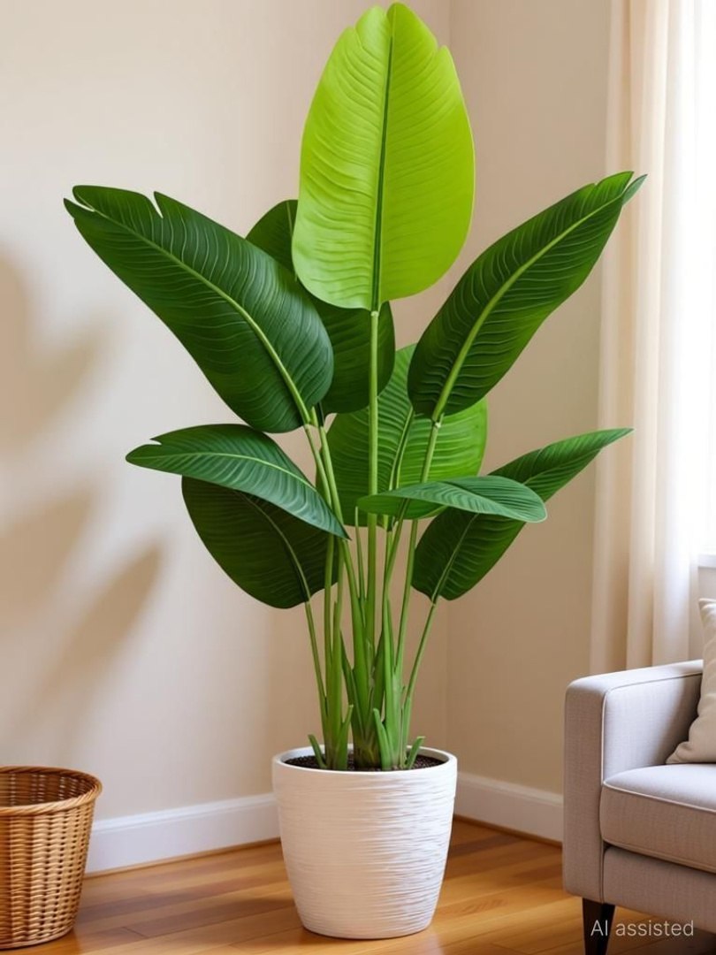 De Gardenia De Gardenia Bird of Paradise Artificial Plant – 4ft Tall Faux Banana Leaf Tree with 7 Leaves Artificial Plant (120 cm, Green)