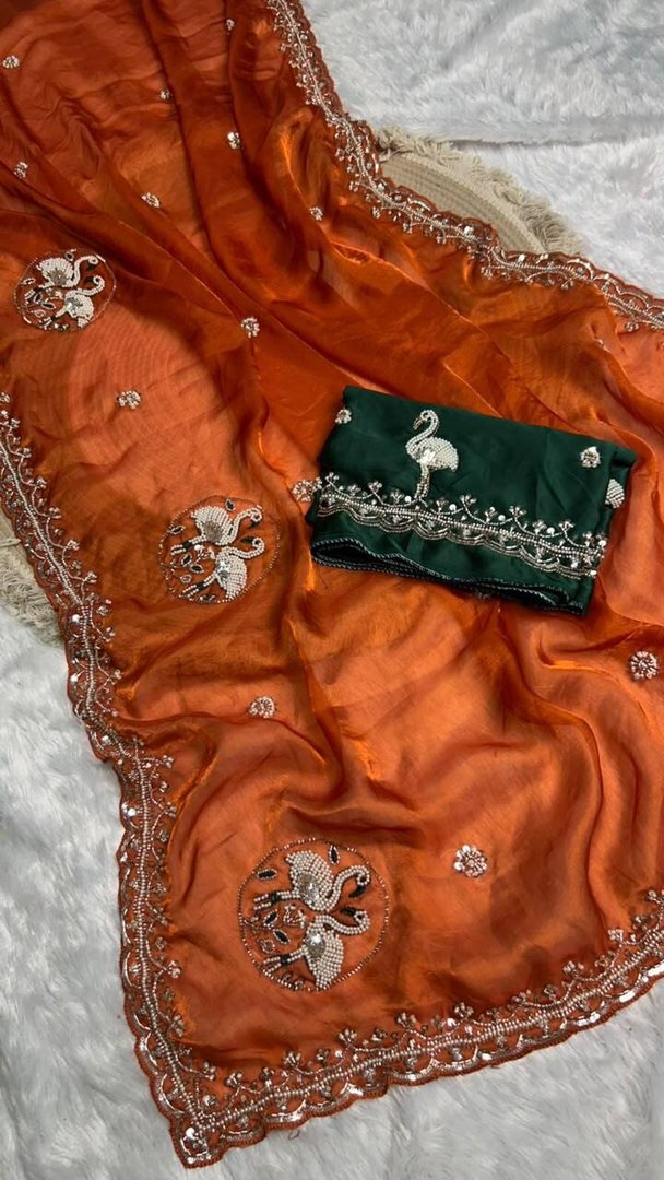 deleezafabrico deleezafabrico Embellished Daily Wear Satin Saree (Orange)