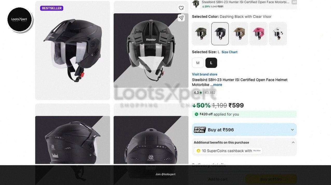 Steelbird Hunter Open-Face Helmet now Just ₹599!