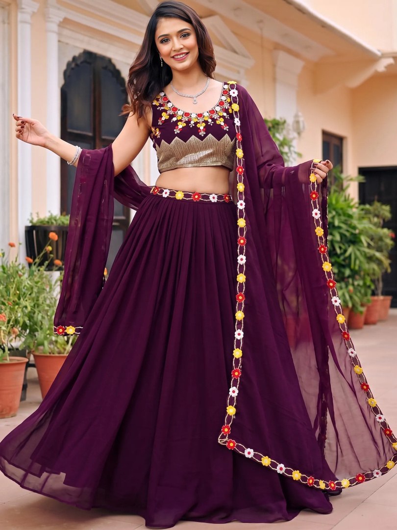 Heritage Hue Heritage Hue Embroidered Semi Stitched Lehenga Choli (Purple)