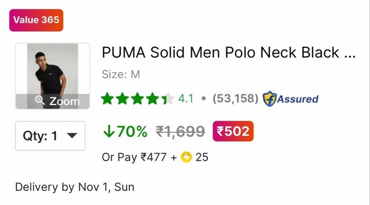 Puma Men Polo Cotton T-Shirt At Rs.502