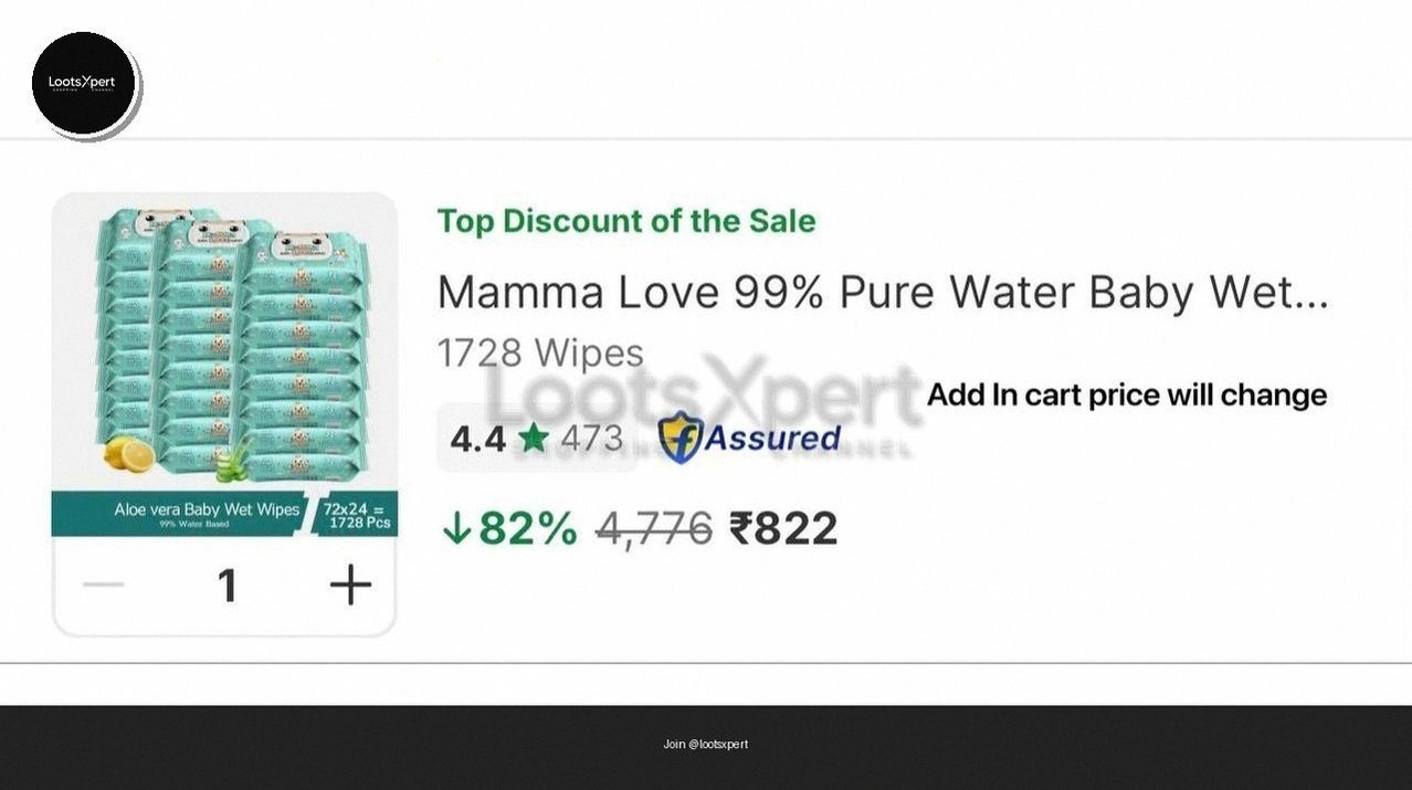 Baby Wipes Pack of 24, 1728 Pieces for just ₹882