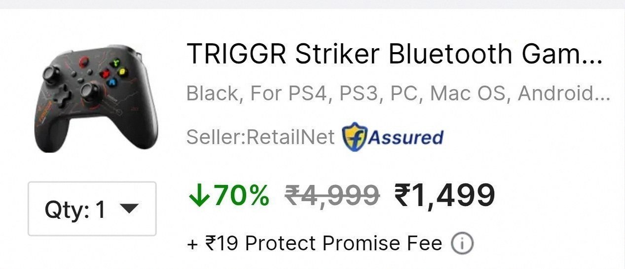 TRIGGR Striker Bluetooth Gamepad (PS4, PS3, PC, Mac, Android & iOS) @1499.