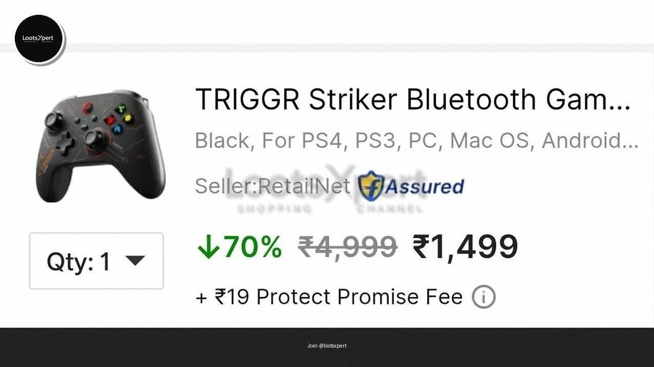 TRIGGR Striker Bluetooth Gamepad (PS4, PS3, PC, Mac, Android & iOS) @ ₹1,499