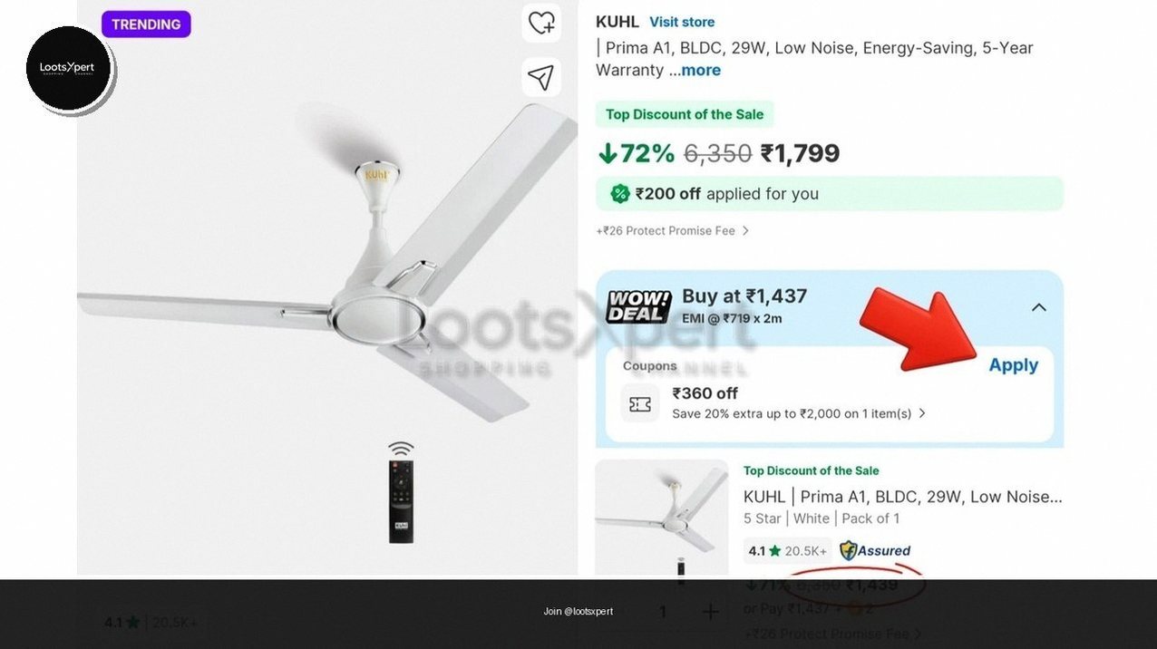 KUHL 5 Star BLDC Ceiling Fan with Remote Control at ₹1439