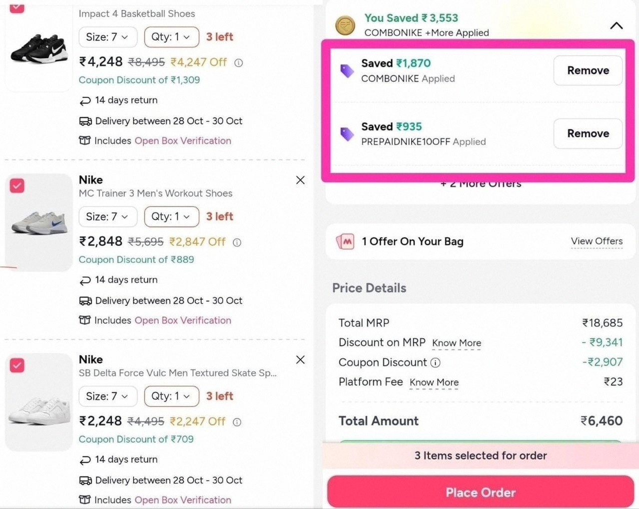 Myntra Loot : Upto 65% Off On Nike + 10% Off With Coupon