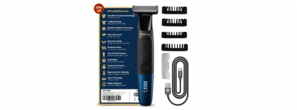 MENHOOD ProBlade 3-in-1 Hybrid Beard Trimmer Shaver for Men Trim Style Shave Adaptive Flex Neck 120 Min Runtime USB-C LED Indicator