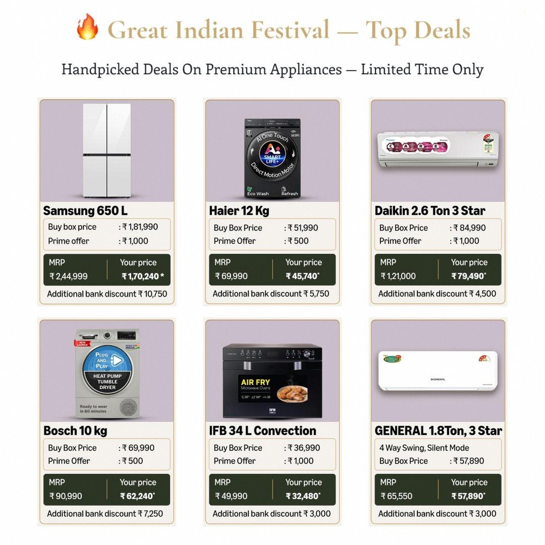 Premium Appliances Great Indian Festival Top Deals