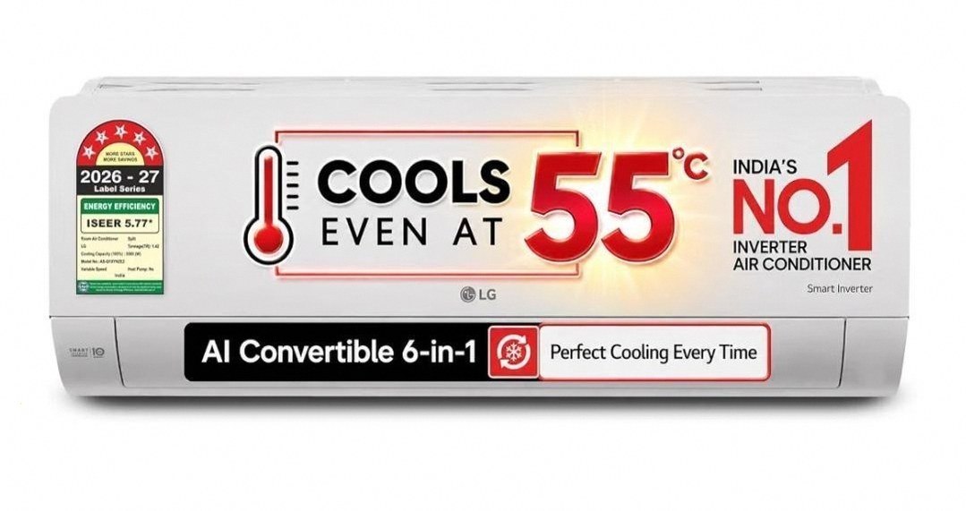 LG 5800W Max Cooling Capacity, 5 Star, 100% Copper Tubes, 1.42 Ton Inverter Split AC