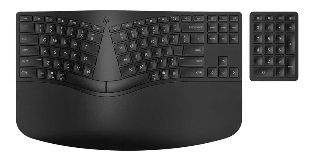 HP 960 Ergonomic Wireless Keyboard/Multi-Device/Soft Touch Palm Rest/Bluetooth/Swift Pair/OS Auto-Detection/Negative tilt/Split keyfram