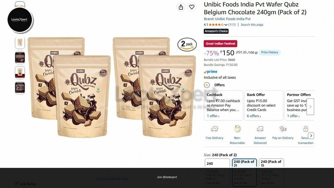 Tasty Wafer Chocolate 240gm (2-Pack) For just ₹150!