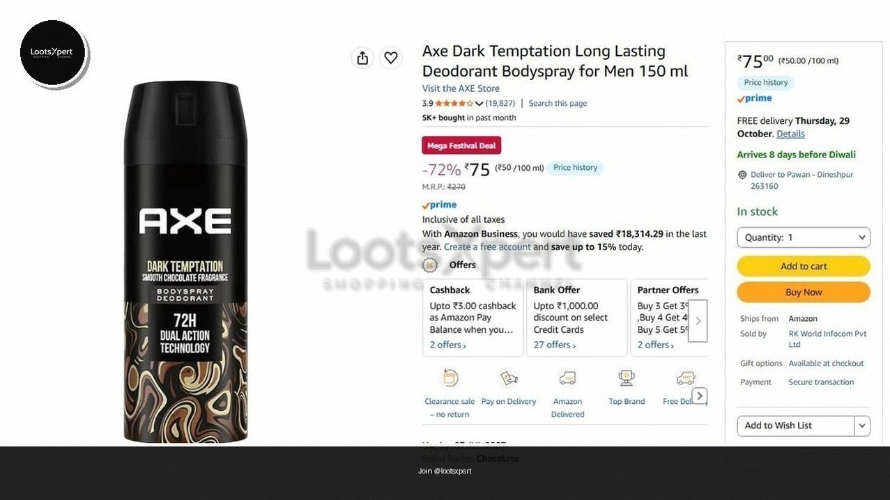 Axe Deodorant 150ml just ₹75!
