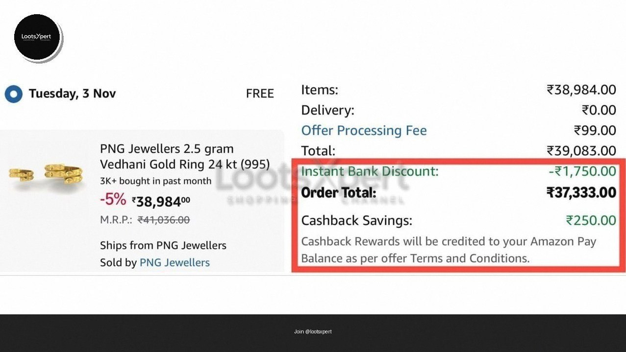 Shiny 2.5g Vedhani Gold Ring (24 kt) For ₹37,083