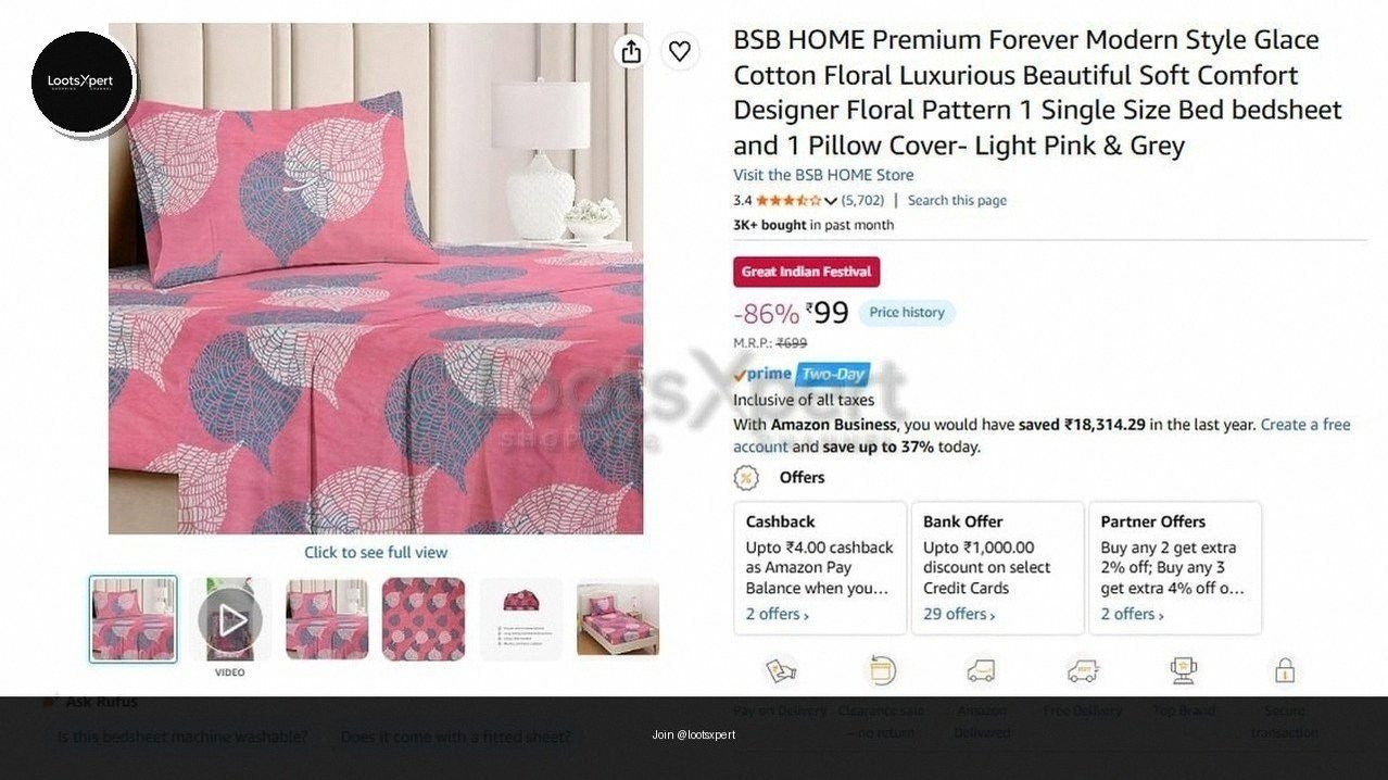 Single size bedsheet with 1 pillow cover for just ₹99!