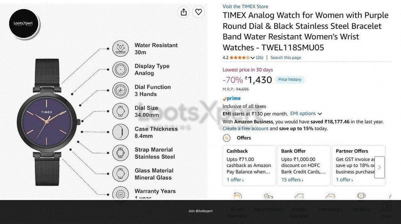 TIMEX Women's Analog Watch for just ₹1430