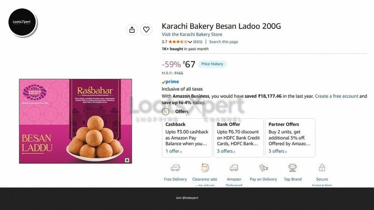 Tasty Karachi Bakery Besan Ladoo 200gm for just ₹67. Grab at least 2!