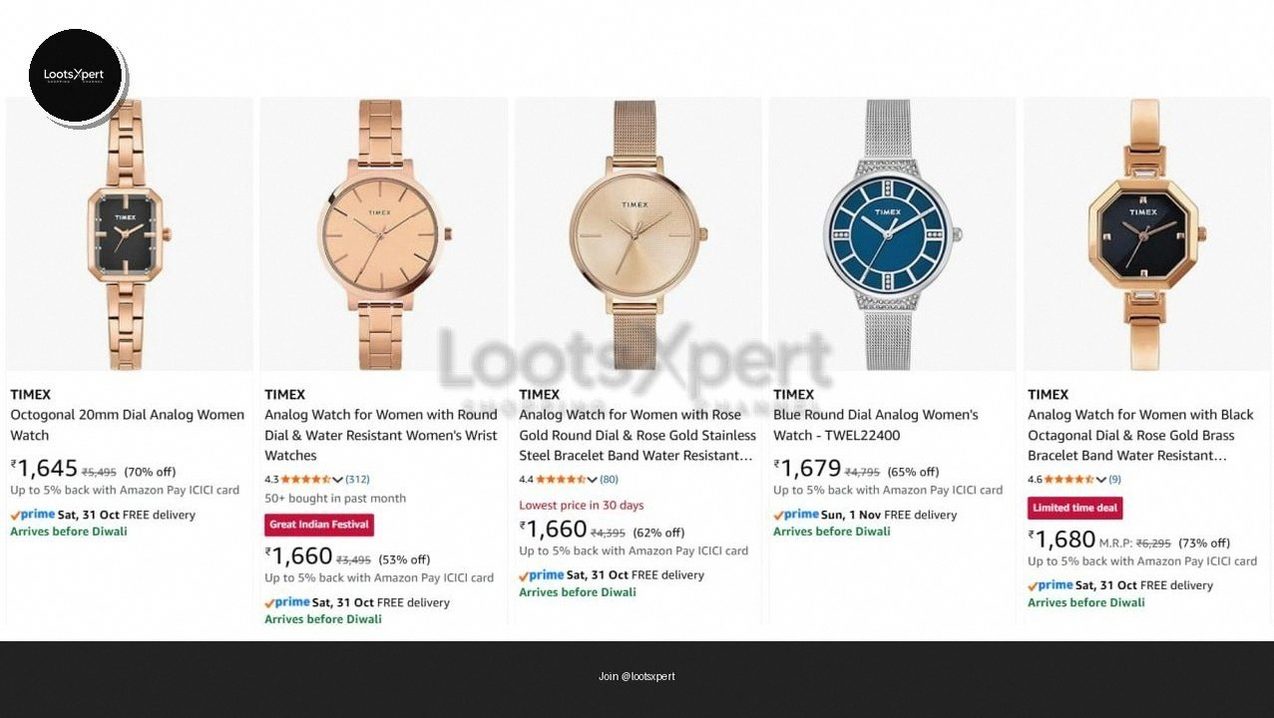 Upto 60-70% Off On Timex Watches.