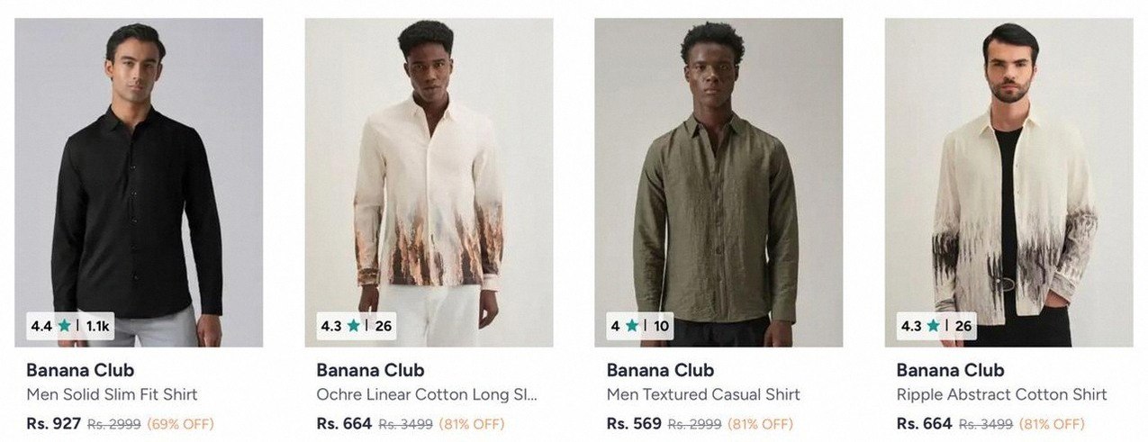 Banana CLub Shirts at 80% off