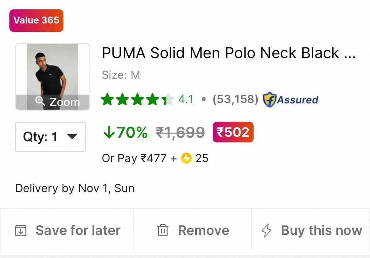 Puma Men Polo Cotton T-Shirt At Rs.502