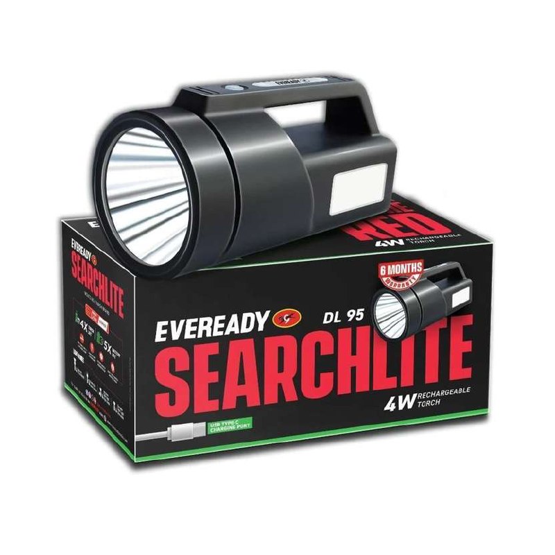 EVEREADY Searchlite DL95 LED Torch (Black, 10 cm, Rechargeable)