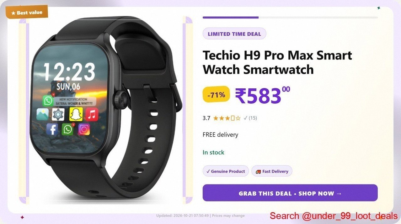 Techio H9 Pro Max Smart Watch @ ₹583