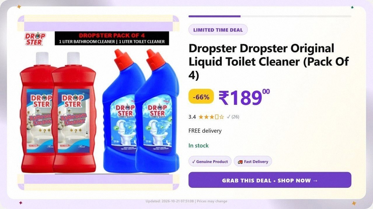 Dropster Original Liquid Toilet Cleaner (Pack Of 4) @ ₹189