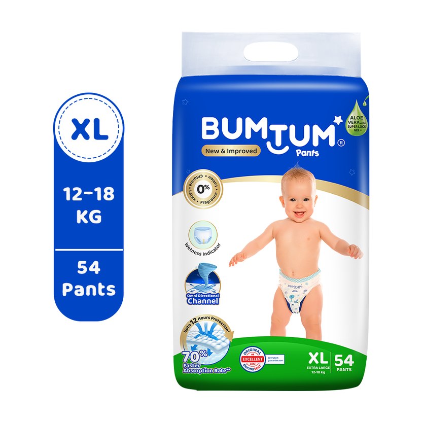 BUMTUM Double Layer Protection Pant Diapers - XL (54 Pieces)