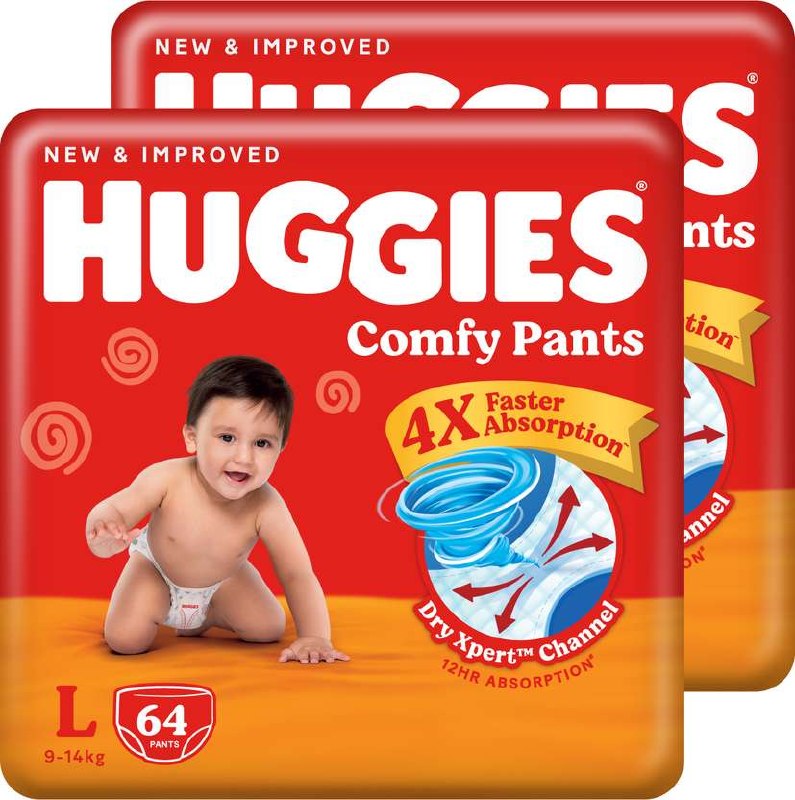 Huggies Comfy Baby Diaper Pants, Upto 50% Faster Absorption (64 X 2) Pant Diaper...