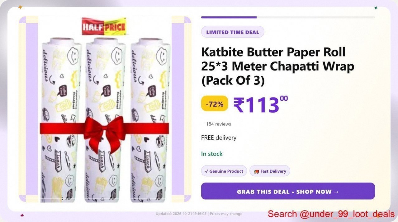 Katbite Butter Paper Roll 25*3 Meter Chapatti Wrap (Pack Of 3) @ ₹113