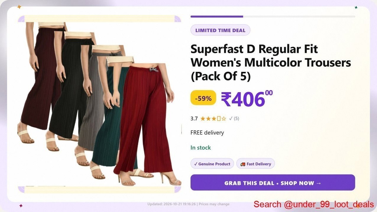 Superfast D Regular Fit Women's Multicolor Trousers (Pack Of 5) @ ₹406