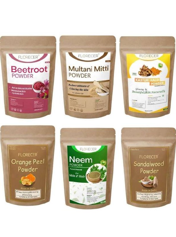 FLORECER Kasturi Haldi,Neem,Orange Peel,Multani Mitti,Beetroot,Sandalwood Powder...