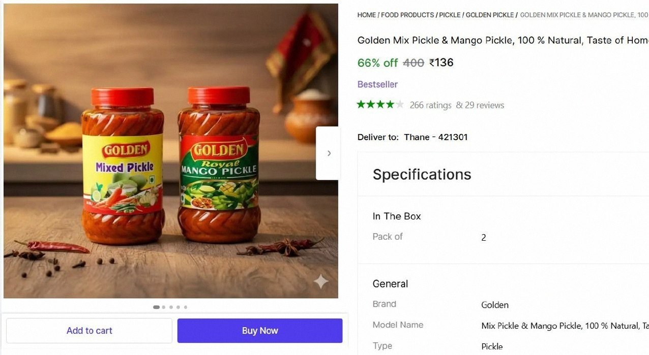 Mix Pickle & Mango Pickle, 800gm @ ₹136