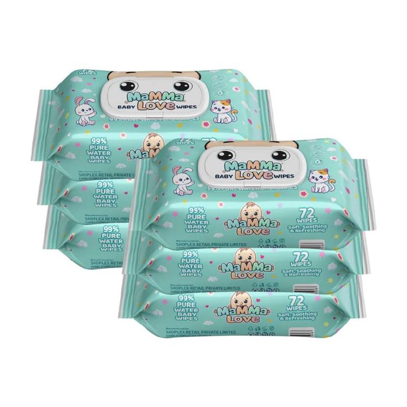 Mamma Love 99% Pure Water Baby Wet Wipes with Lid | Pack of 6 | 72 pcs/pack | (4...