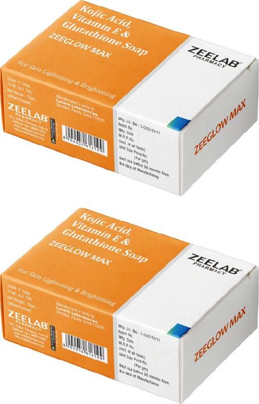 ZEE LAB Zeeglow Max Kojic Acid, Vit E & Glutathione Soap | Pack of 2 (75 g)