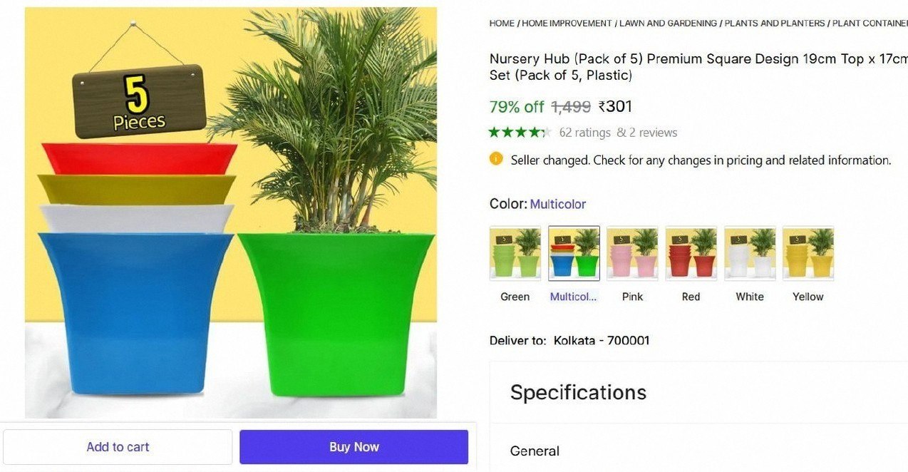 (Pack Of 5) Premium Square Design Plant Container Set @ ₹301