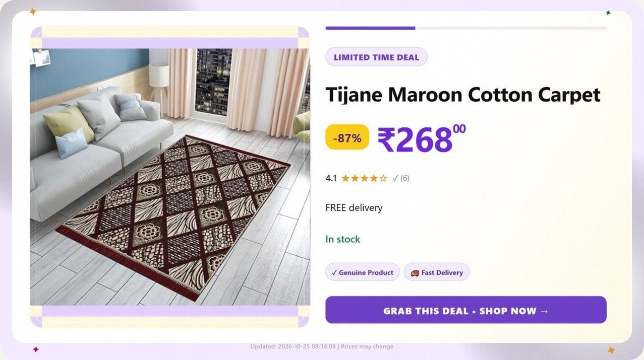 Maroon Cotton Carpet (121 cm X 182 cm) @ ₹268