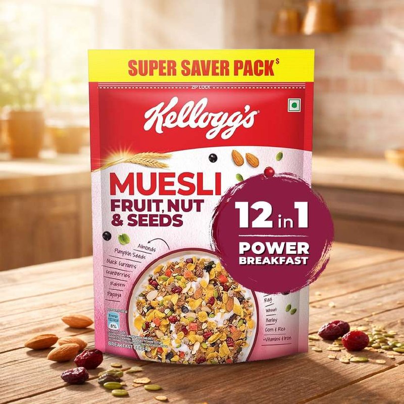 Kellogg's Muesli Fruit Nut & Seeds | 12-In-1 Power Breakfast |No Maida Pouch (750 g)
