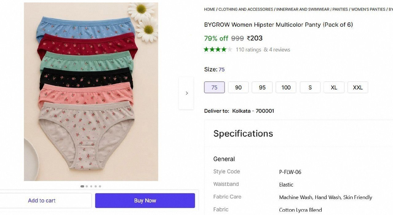 Women Hipster Multicolor Panty (Pack Of 6) @ ₹203