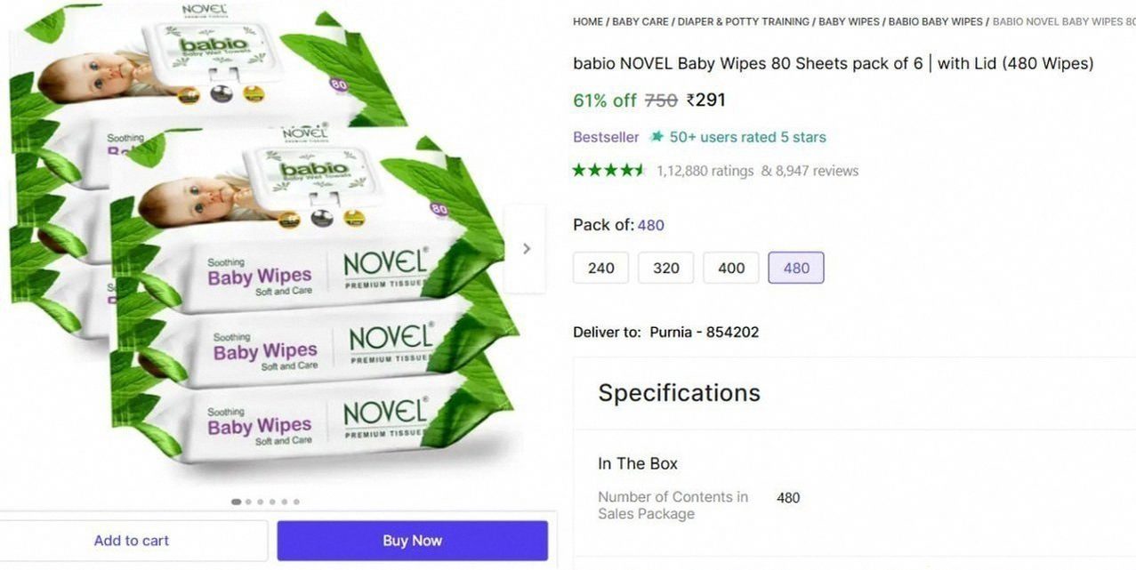 Babio Novel Baby Wipes 80 Sheets | With (Pack Of 6) @ ₹291
