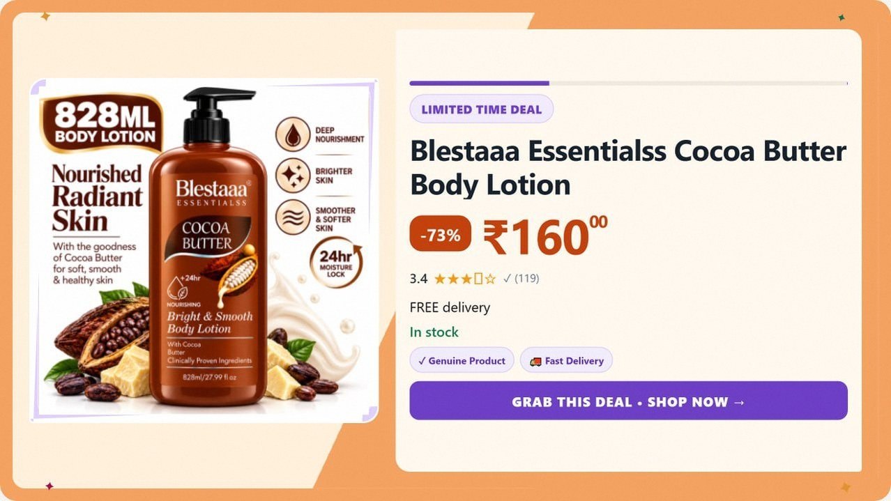 Blestaaa Essentialss Cocoa Butter Body Lotion (828 ml) @ ₹160