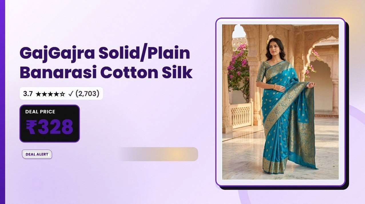 Solid/Plain Banarasi Cotton Silk Jacquard Saree @ ₹328