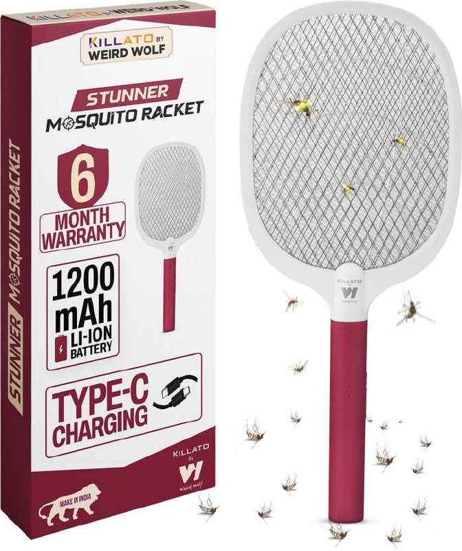 Killato by Mosquito Bat Racket Rechargeable Maroon Electric Insect Killer Indoor...