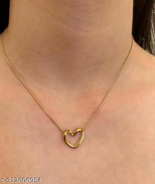 Gold Heart Shap Necklace Chain Fancy Micro Gold Plated Pendent Set For Girls And Women. Premium Stainless Steel Heart With Bow Pendant Neckl
