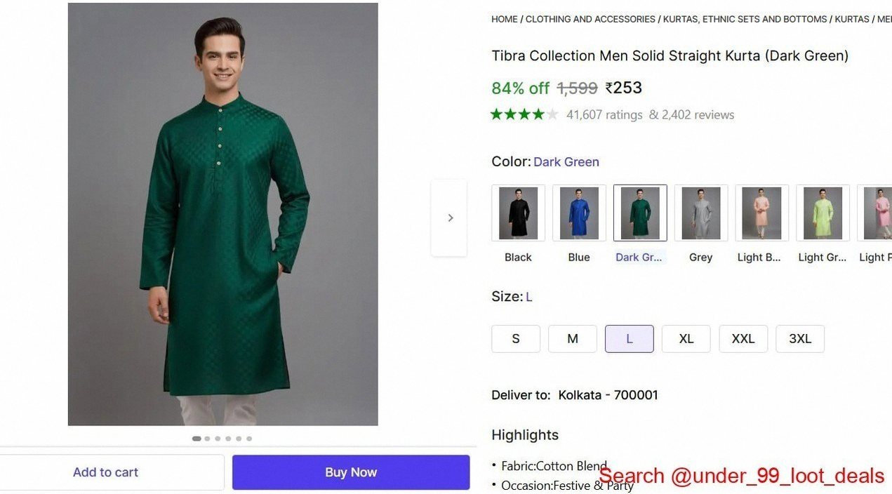 Men's Solid Straight Kurta @ ₹253