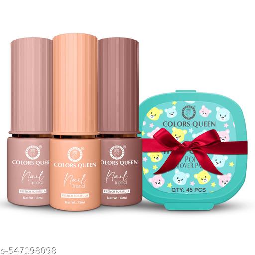 Colors Queen Nail Trend Glossy Nail Polish Combo Set of 3 Free 45 Pcs Nail Paint Remover Wipes (Raw Sienna, Twilight, Prairie Sand, 39ml)