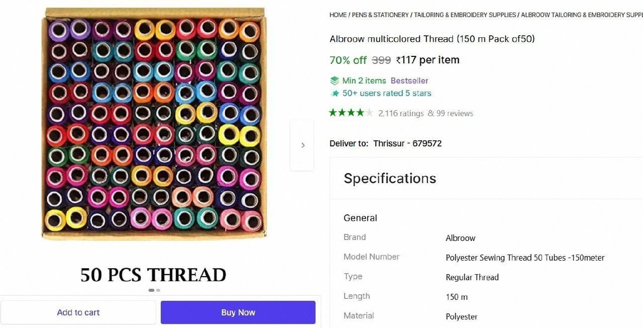 Thread (150 m, Pack of 50) @ ₹117