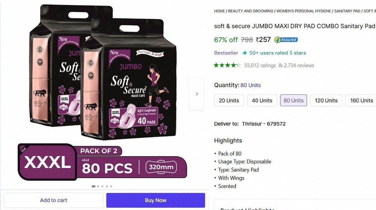 Soft & Secure Sanitary Pad (Pack Of 80) @ ₹257